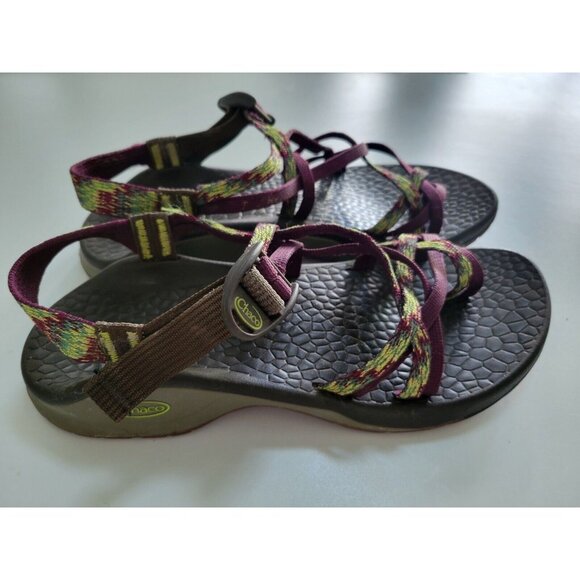 CHACO Classic Strappy Sport Flat Sandals Solid Blue & Green Purple Size 10 - Picture 1 of 7